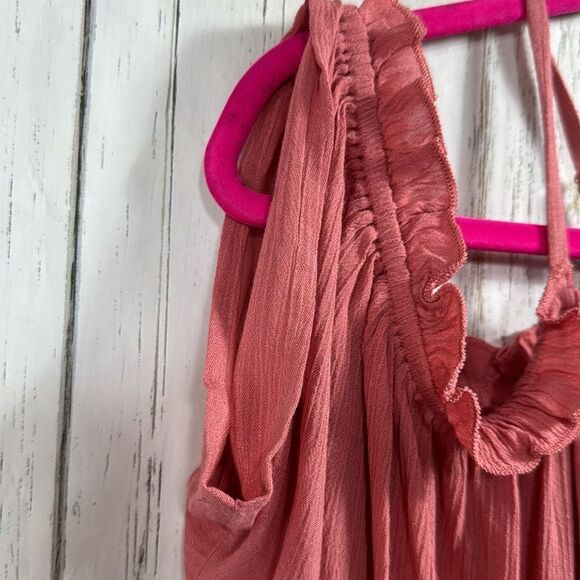Topshop Cold Shoulder Ruffle V Neck Crinkle Light Pink Beachy Casual Romper - Picture 6 of 16